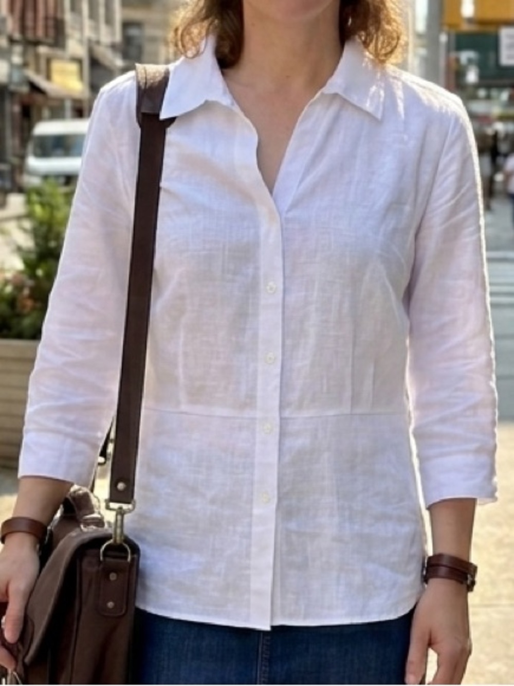 Talbots Pure Irish Linen Crispy White Button Down Shirt Plus Size 16W Classic